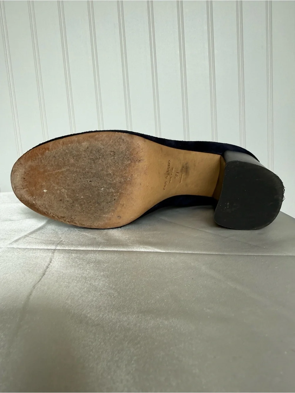Rag & Bone Hazel Navy Suede Chelsea Ankle Boots Block Heel Size 39